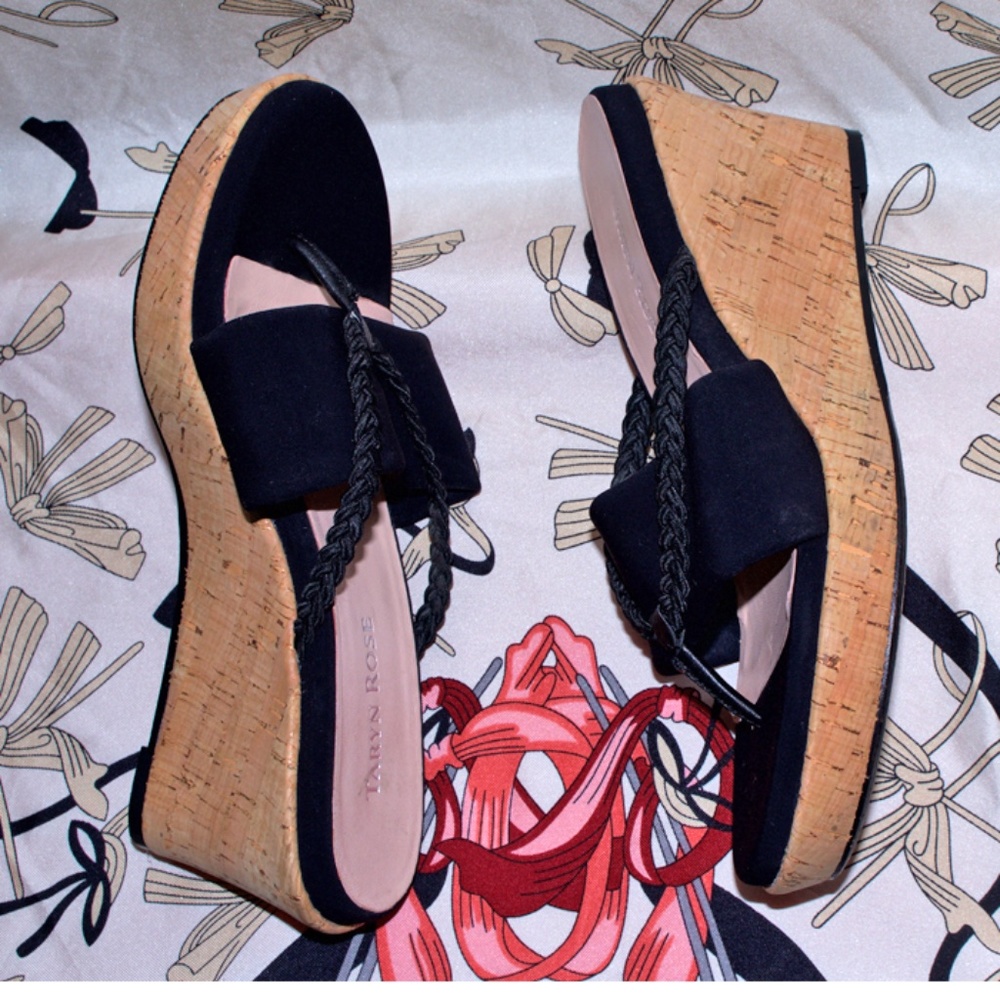 Taryn Rose Keely Braided Cork-Wedge Sandal, Black - Picture 4 of 9